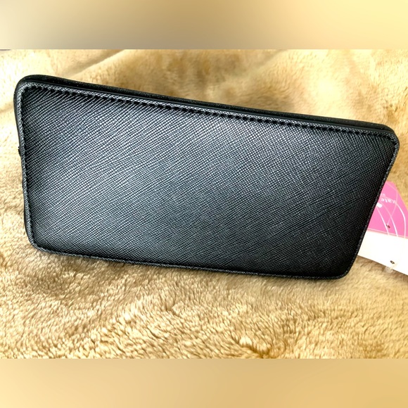 New NWT Kate Spade black metal gold logo glitter zip cosmetic makeup case pouch - Picture 5 of 6